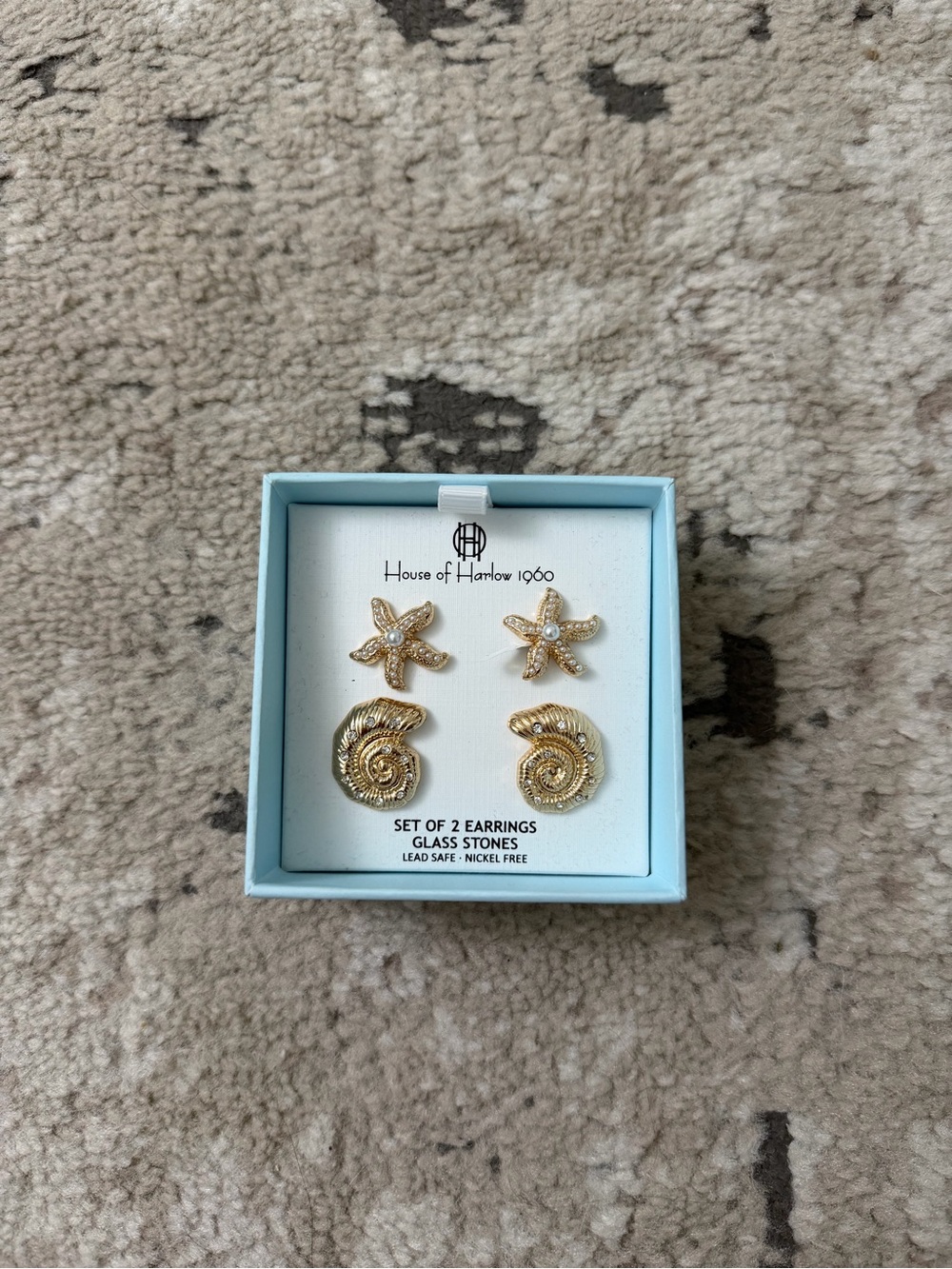 House of Harlow 1960 Gold Starfish and Shell Earring Duo